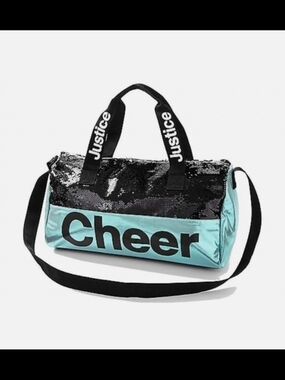 Justice Sequin Cheer Duffel Bag in Aqua and Black